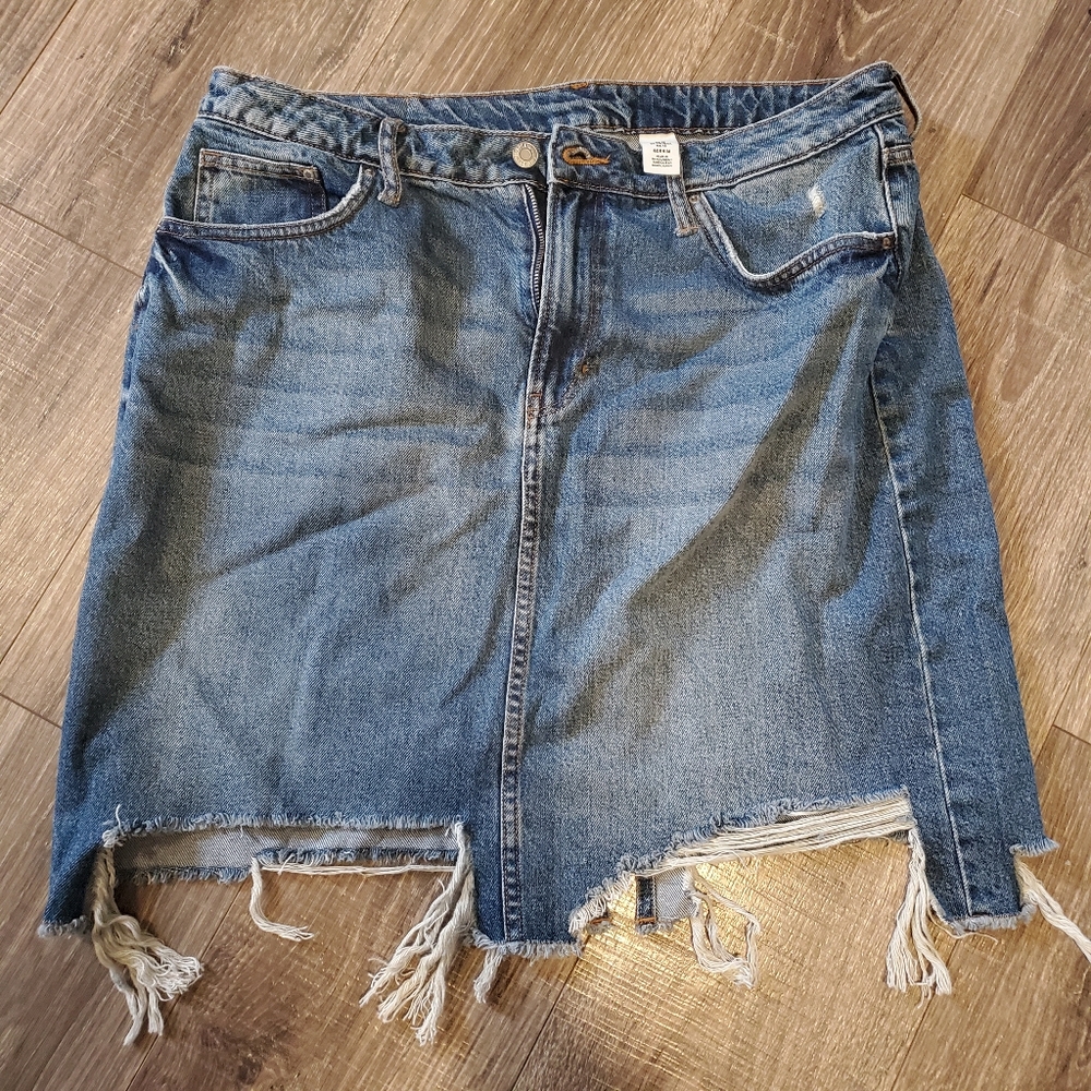 Distressed High Waisted Jean Skirt